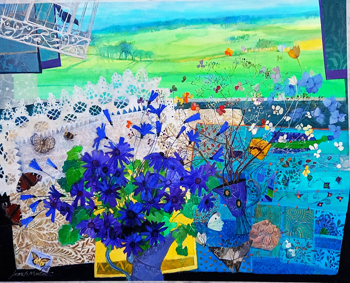 A Colourful still life while looking through a window