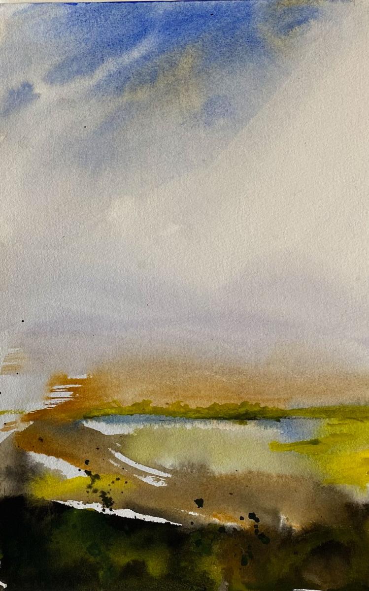 a painting of an autumn landscape With clouds