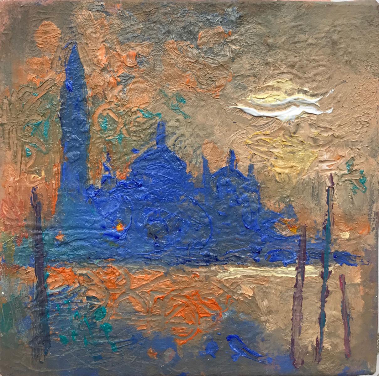 a painting of Venice in the sunset