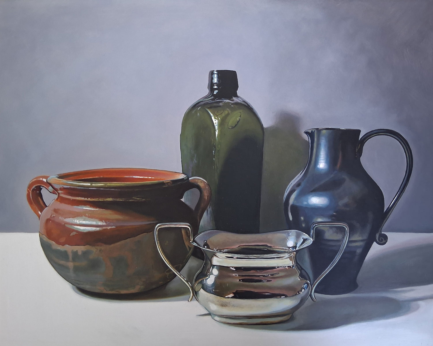 a Detailed Still Life painting of four objects