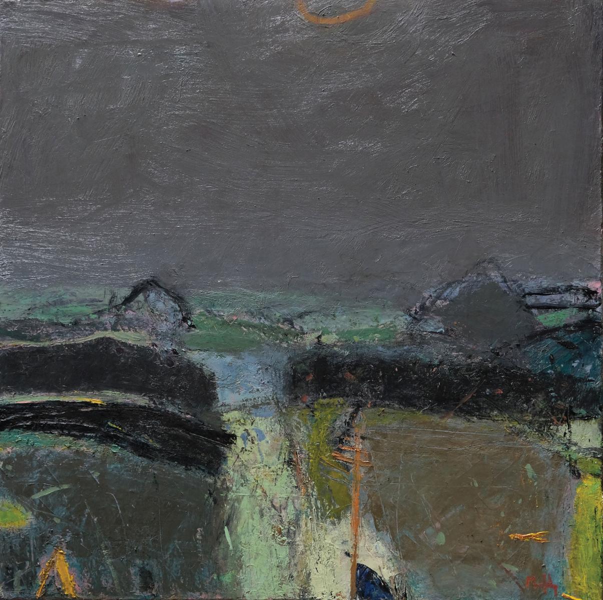 a semi abstract dark landscape painting.