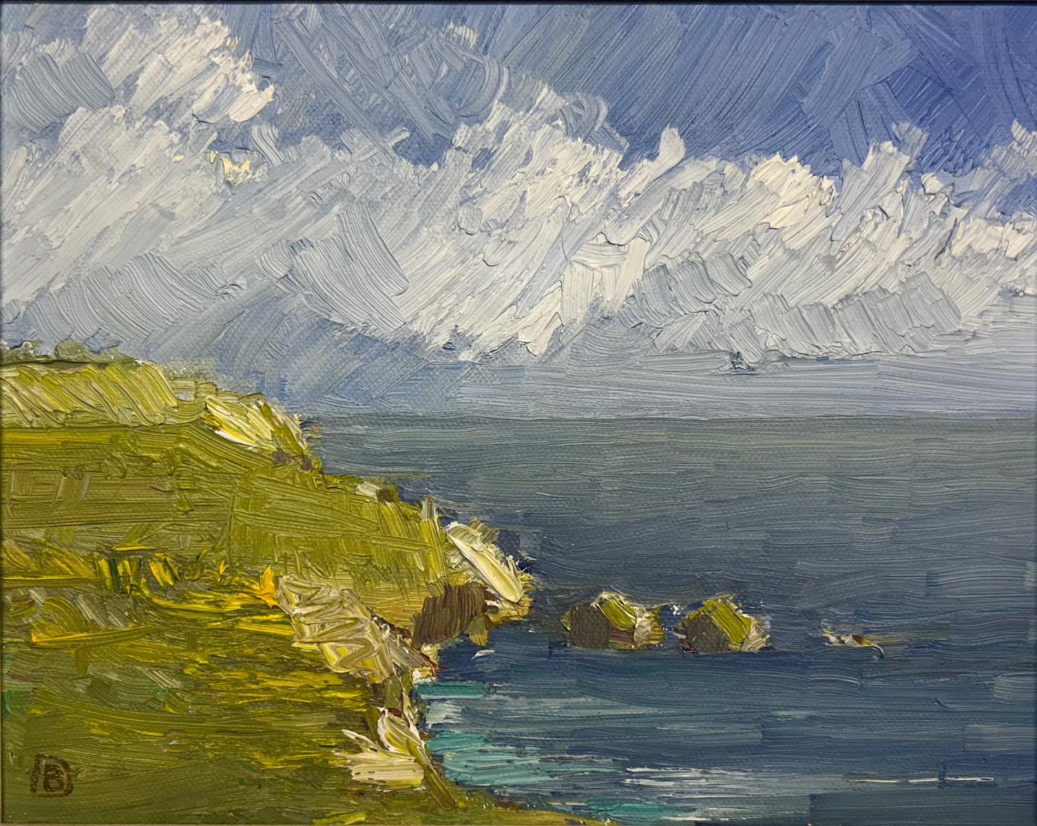 a small oil painting yeah of the sea and sky