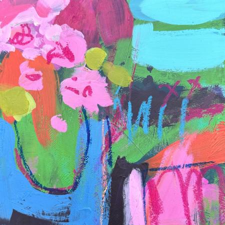 a small colourful painting of flowers