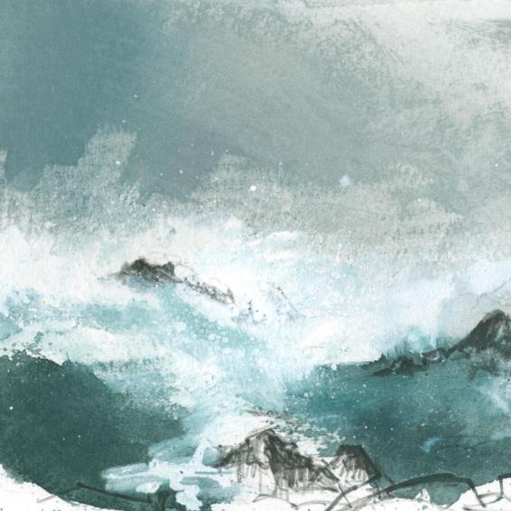 a watercolour painting of a stormy sea