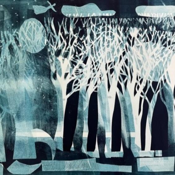 a semi abstract print of trees