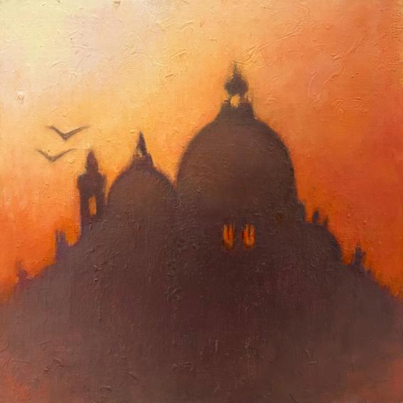 a painting of venice in a sunset