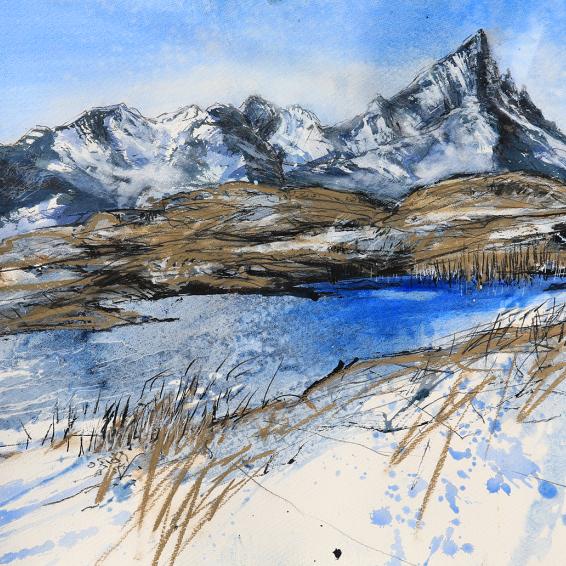 a painting of mountains
