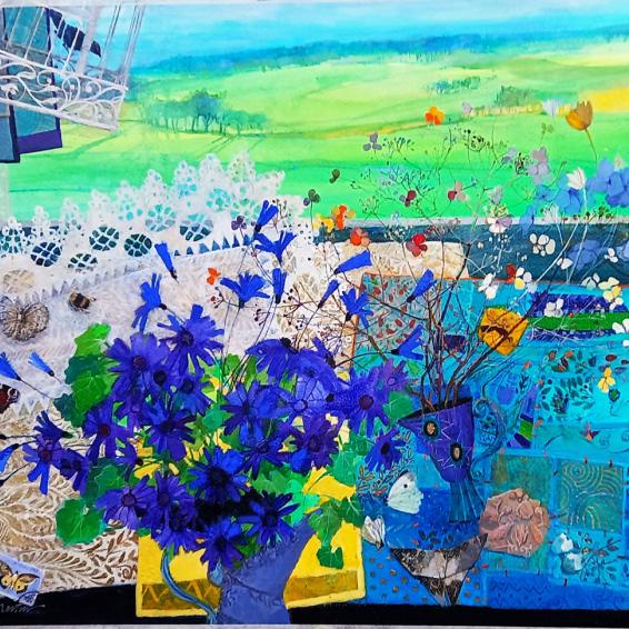 A Colourful still life while looking through a window