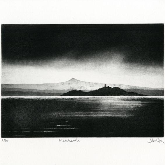 an etching of an island in the middle of the sea