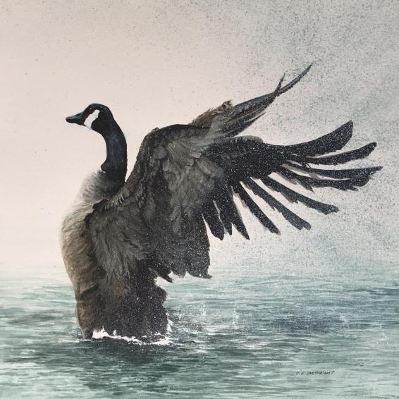 a painting of a grey goose