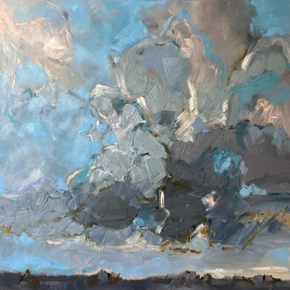 a painting of a dark heavy skies