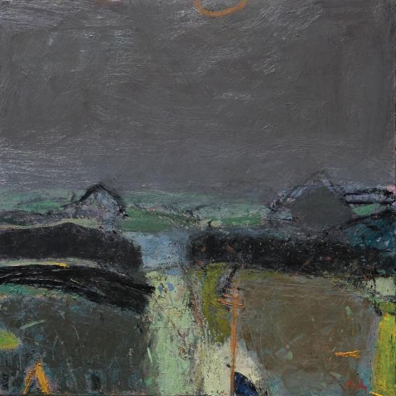 a semi abstract dark landscape painting.