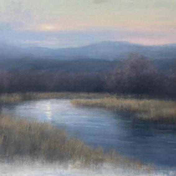 a Scottish landscape in soft evening light with a river